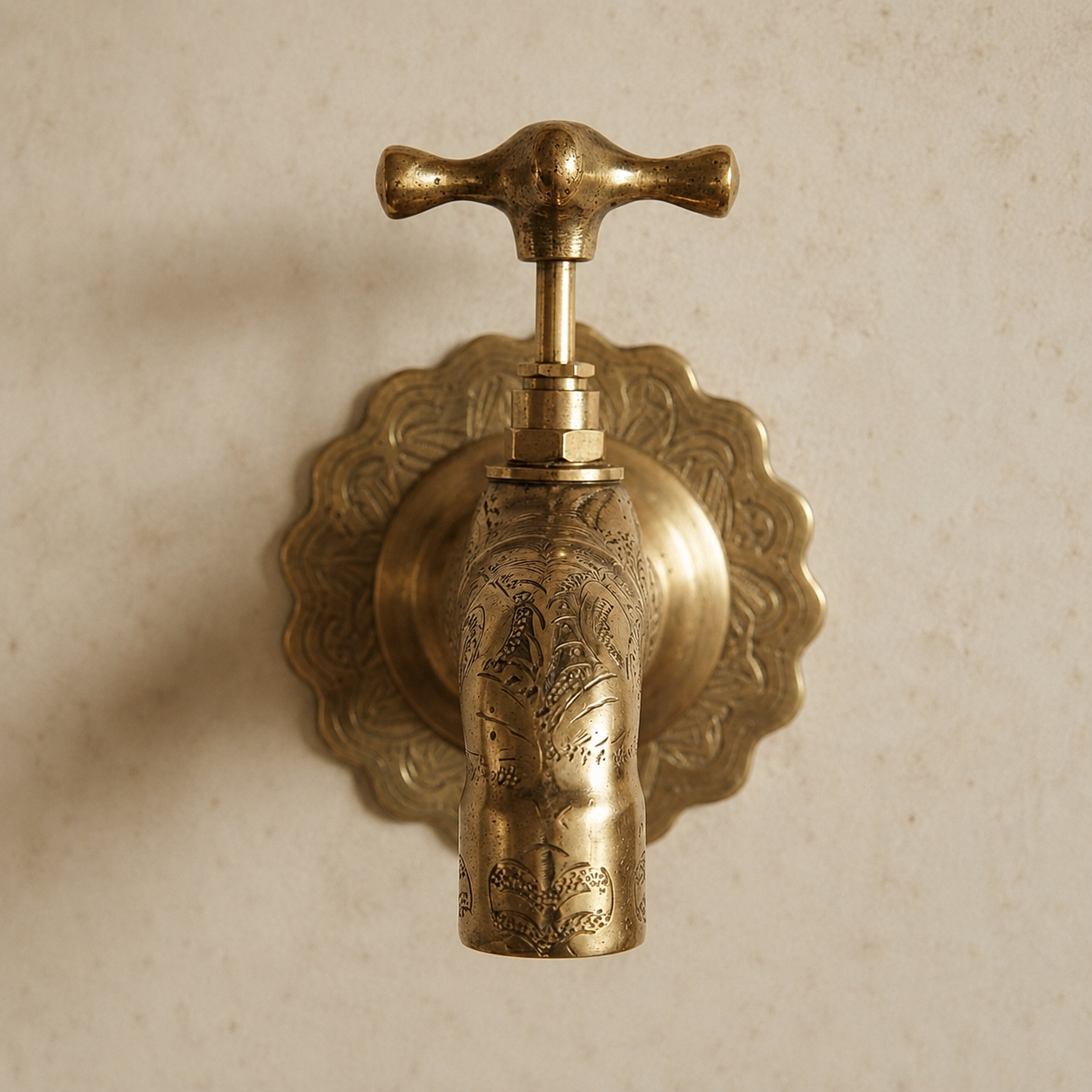 Vintage Moroccan Brass Wall Faucet – Handcrafted Engraved Water Tap