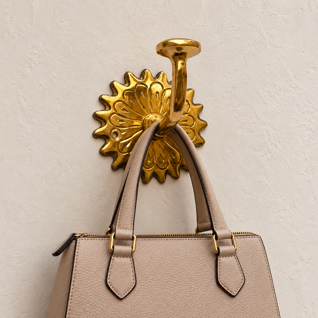 Handcrafted Solid Brass Wall Hook – Moroccan Floral Fès Style Coat & Bag Hanger