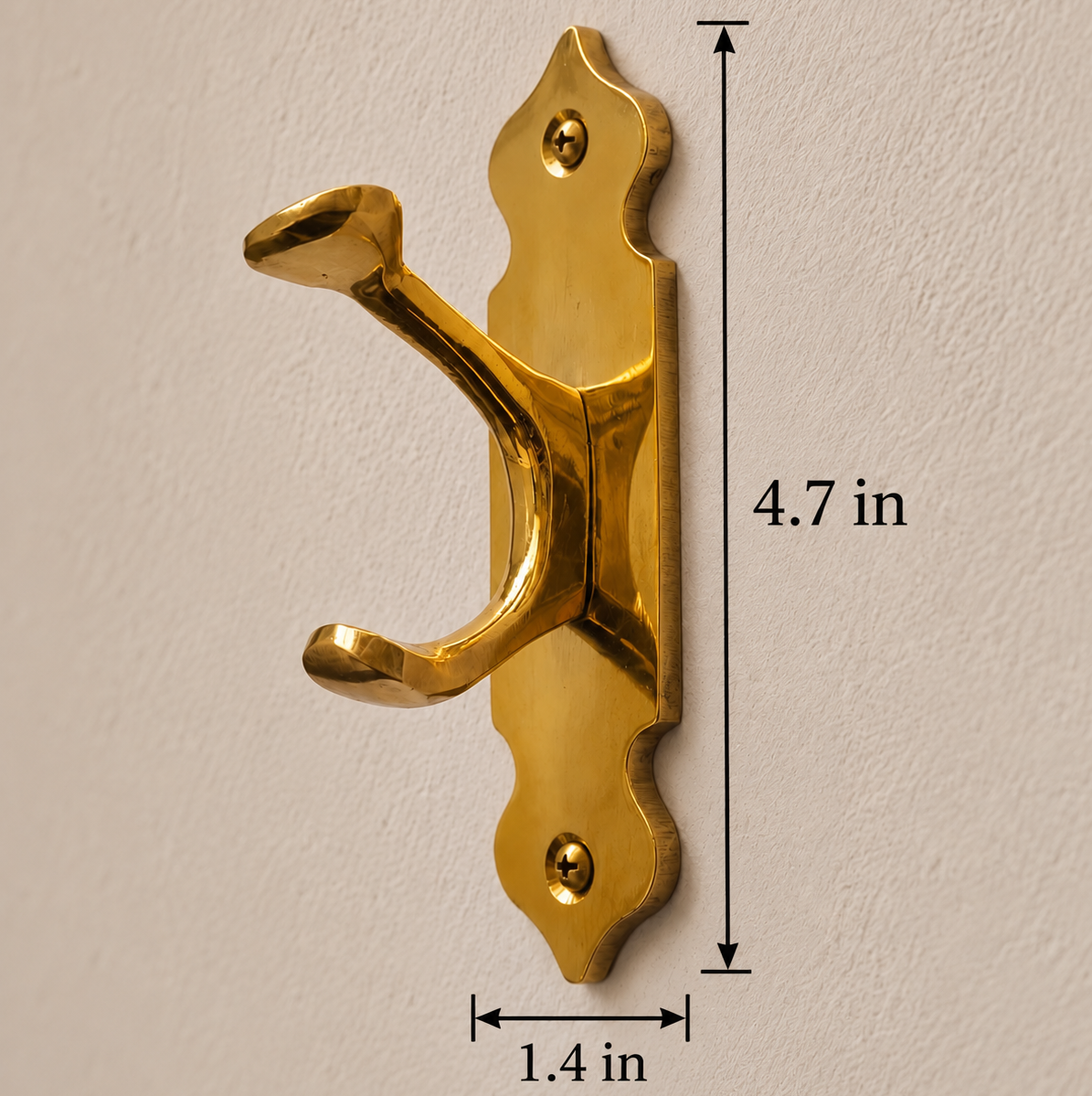 Solid Brass Double Wall Hook – Handcrafted Moroccan Vintage Coat & Towel Hook