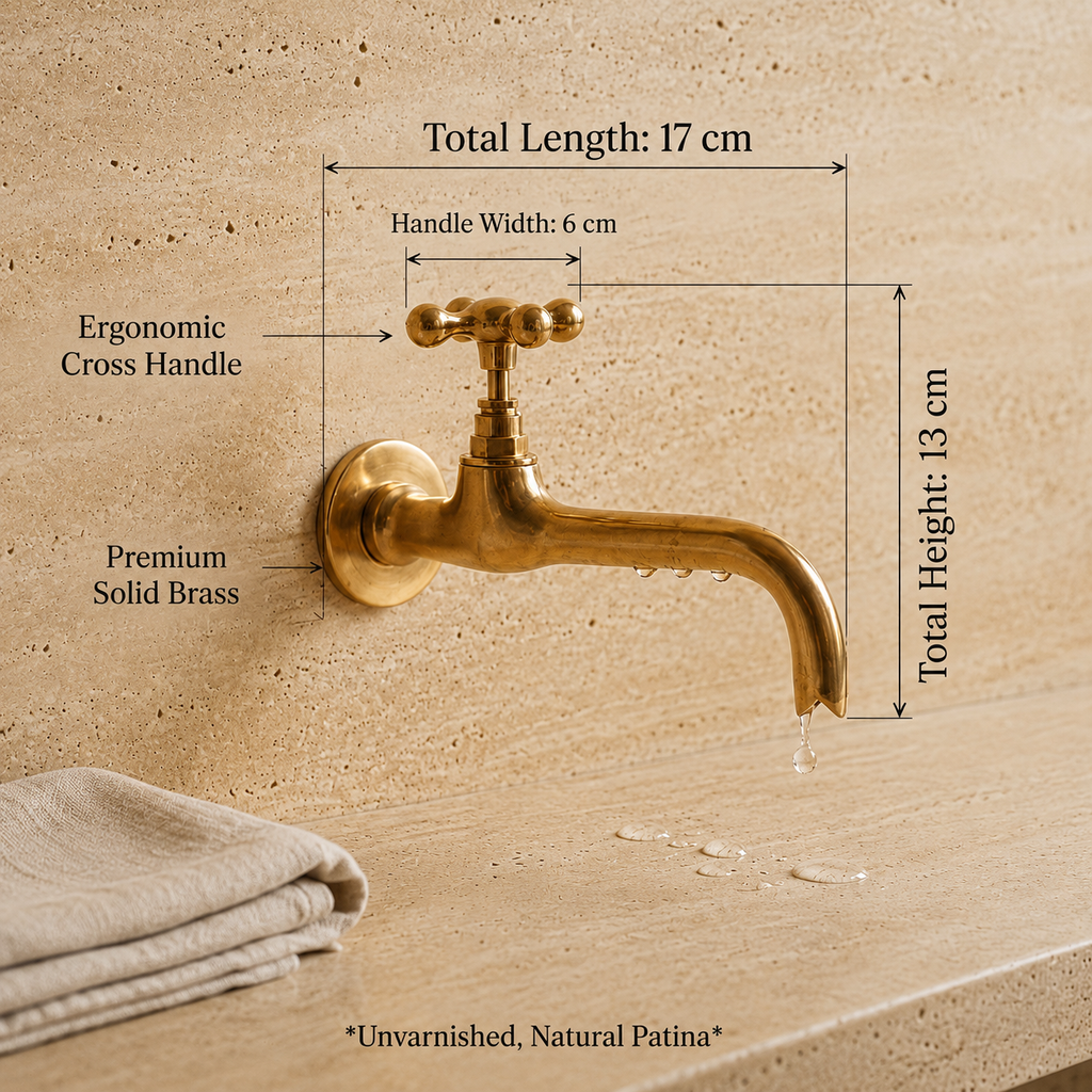 Vintage Moroccan Brass Wall Faucet – Traditional Hammam Tap – Antique Brass Bathroom Faucet