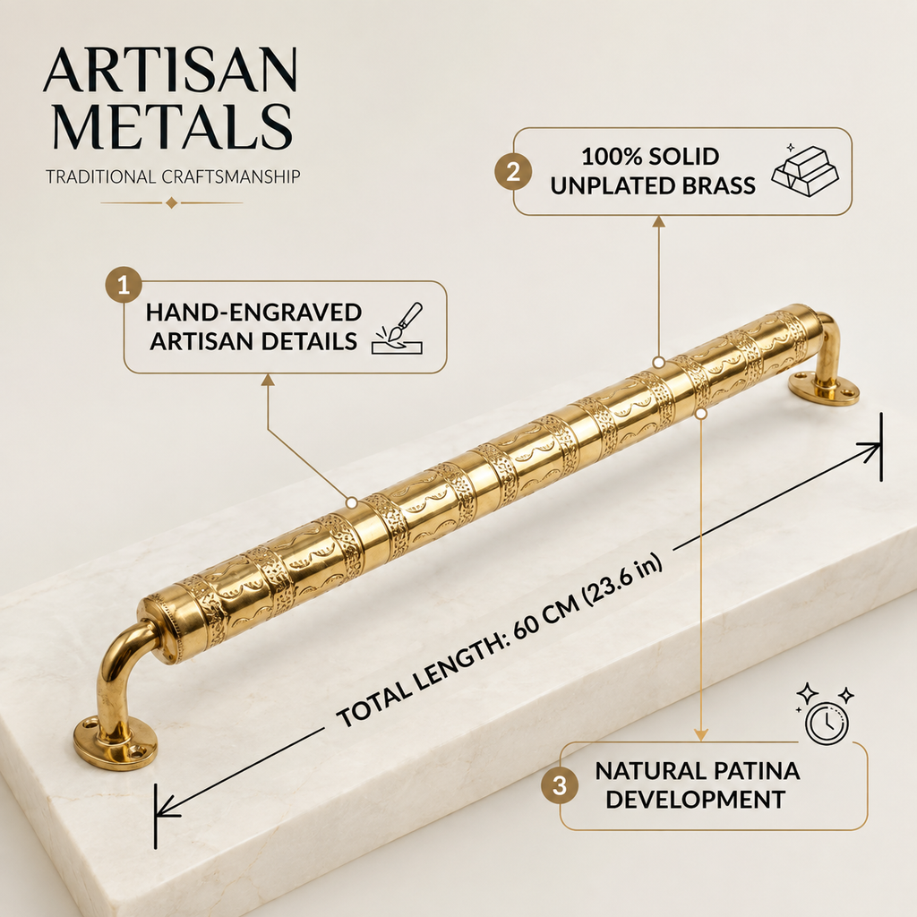 Handcrafted Moroccan Brass Towel Bar – Traditional Engraved Bathroom Wall Rail