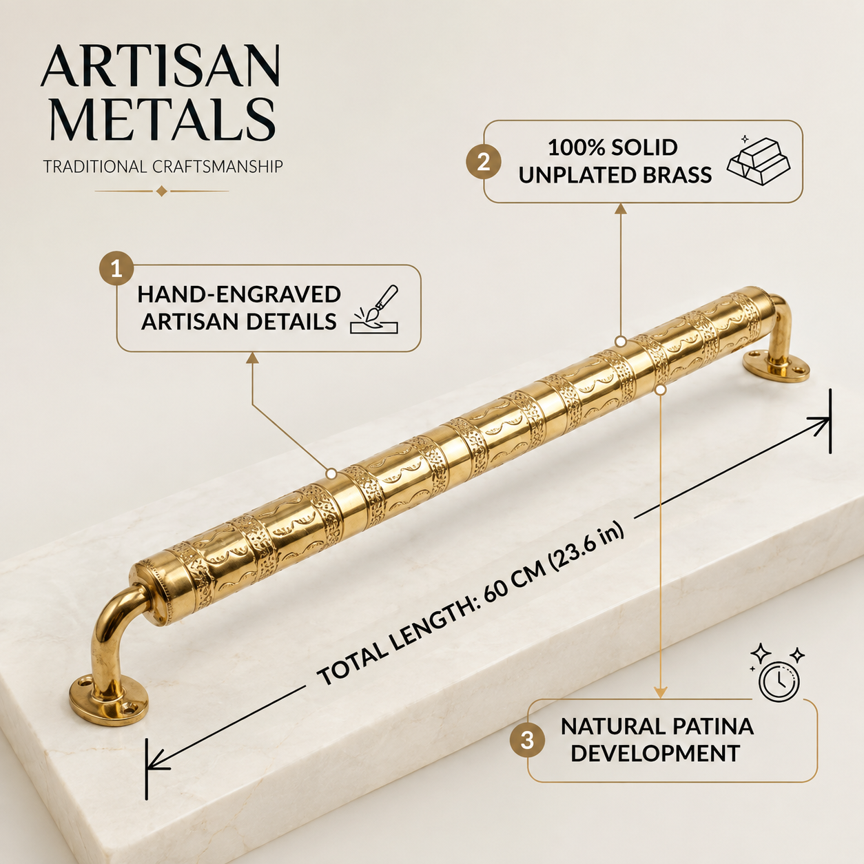 Handcrafted Moroccan Brass Towel Bar – Traditional Engraved Bathroom Wall Rail