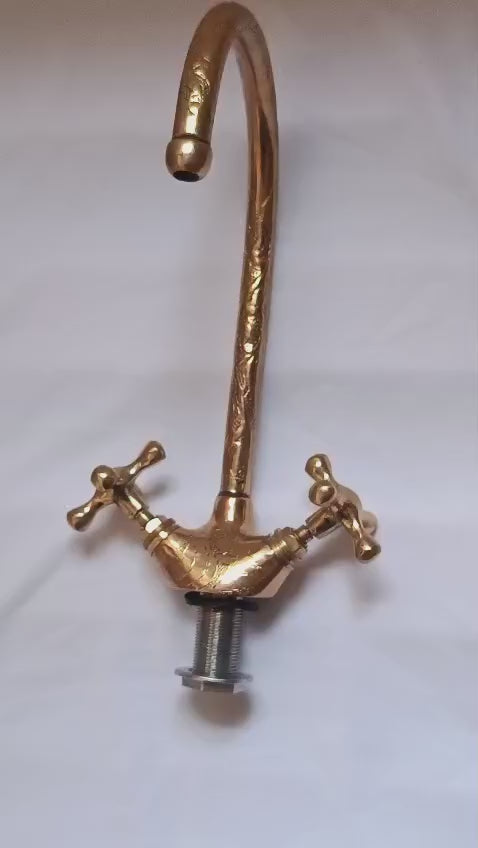 Vintage Brass Wall Mount Faucet – Ornate Moroccan Bathroom & Kitchen Tap – Antique Gold Water Faucet