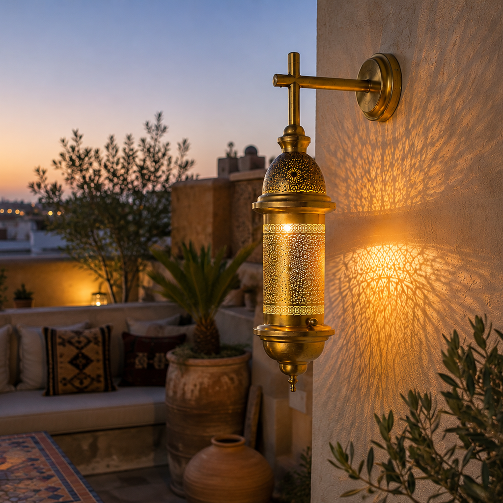Moroccan Brass Wall Lamp – Handmade Arabic Lantern – Moroccan Home Decor
